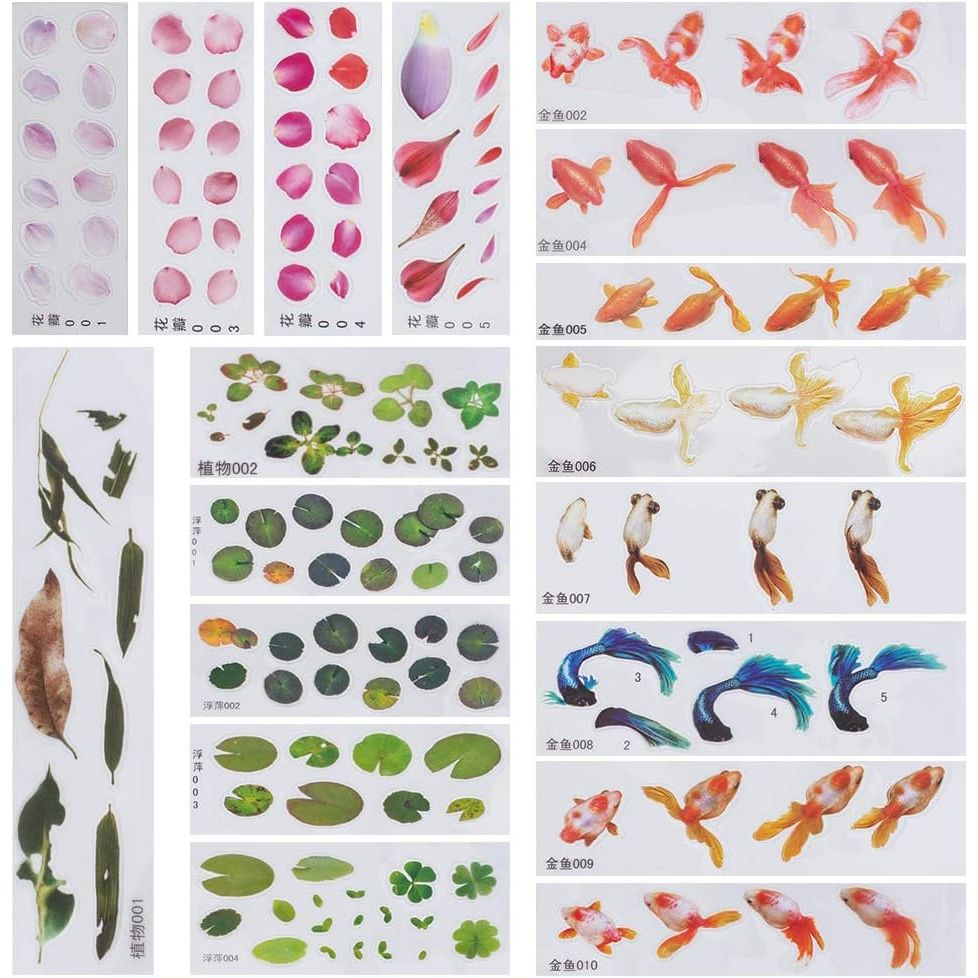 OLYCRAFT 18 Sheets 3D Goldfish Film Stickers Koi Pond Painting Stickers Goldfish Resin Sticker Decorative Decals DIY Epoxy Resin Filling Material for Art Craft
