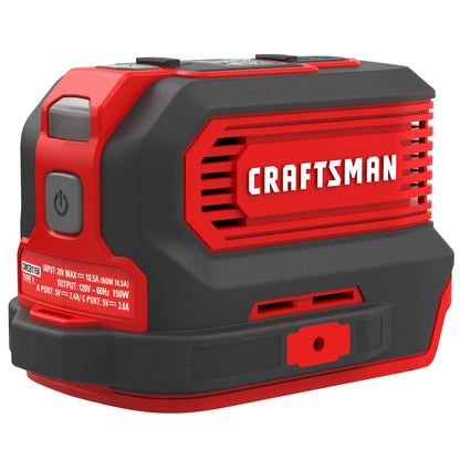 Buy now CRAFTSMAN V20 Charger, Power Inverter, Charging Ports for Type-C, Type-A, and AC, 150 Watts, Bare Tool Only (CMCB1150B) at indiglob india