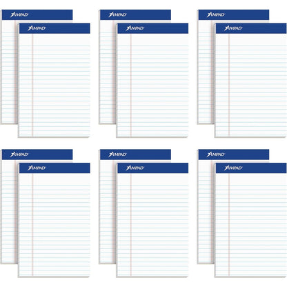 Ampad 5 x 8 Legal Pads, 12 Pack, Narrow Ruled, White Paper, 50 Sheets Per Writing Pad, American Pad & Paper, Made in USA (20-364)