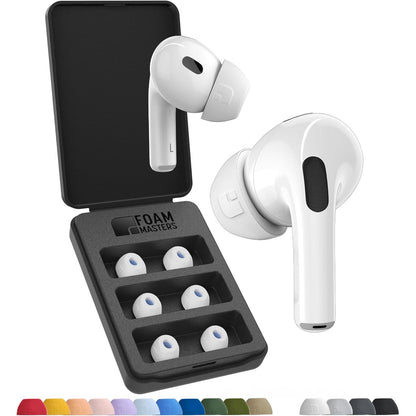 Foam Masters Ultra-Premium Memory Foam Ear Tips for AirPods Pro 1st & 2nd Gen | 3 Pairs | New Ver. | Secure Fit | Super Comfort | Better Noise Cancel | Replacement Buds (Medium, White)