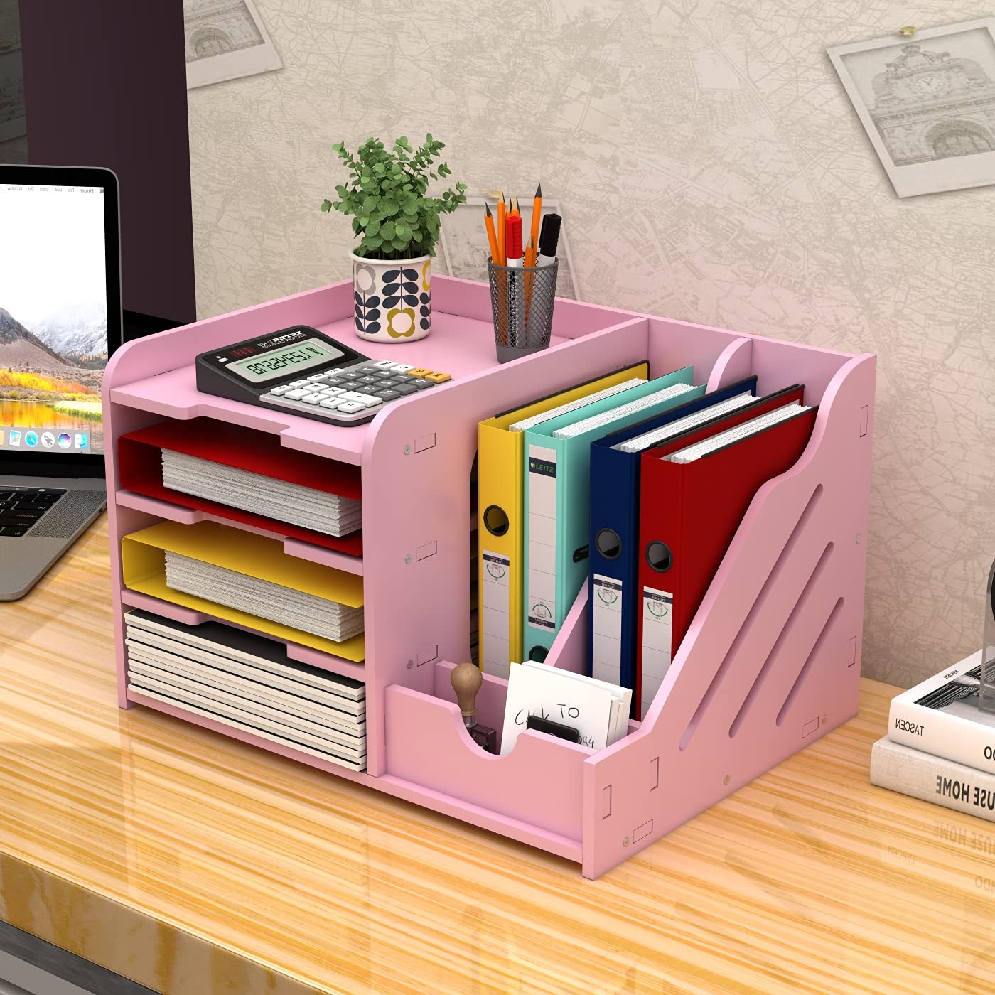 Buy now Classic 4+3 Desk Organizer, All in One Office Supplies Accessories Magazine Holder Frames File Divider Document Cabinet Rack Storage Organizer Box Features Total 7compartments for Office at indiglob india