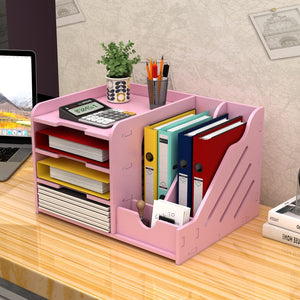 Buy now Classic 4+3 Desk Organizer, All in One Office Supplies Accessories Magazine Holder Frames File Divider Document Cabinet Rack Storage Organizer Box Features Total 7compartments for Office at indiglob india