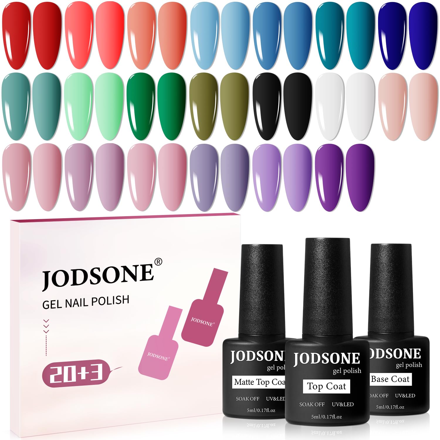 Buy now JODSONE Gel Nail Polish Kit with U V Light 32 Colors Gel Polish Nail + 4 Functional Adhesive Bottles Kit Soak Off Manicure Tools Gifts for Women 20SET-01A at indiglob india