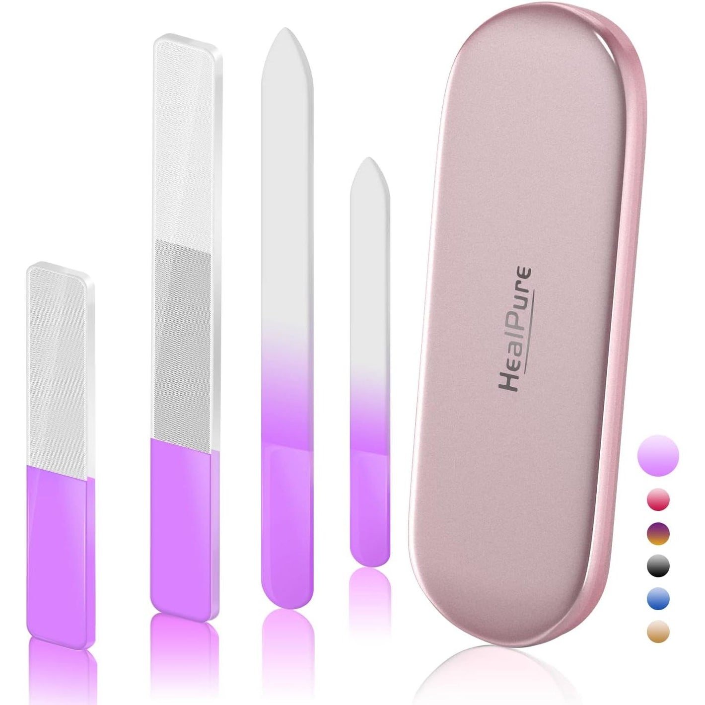 Glass Nail File and Nail Shiner, 4PC Crystal Nail File and Nano Glass Nail Buffer, Premium Set with Case, Professional Manicure Tool Fingernail Czech File for Natural Nail, Gift for Women and Girls