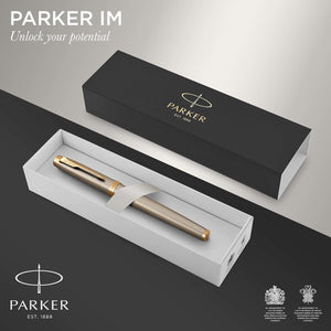 PARKER IM Fountain Pen, Brushed Metal, Medium Nib with Blue Ink Refill, Gift Box (1931656)