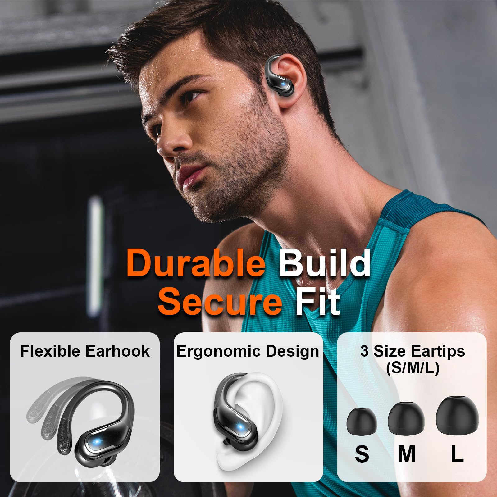 Buy now Ltinist Wireless Earbud, Bluetooth 5.3 Headphones Pure Bass Sound with Earhooks, 75H Battery Over Ear Headphones with Dual-LED Display, IP7 Waterproof Earphones Built-in Microphone for Running Sports at indiglob india