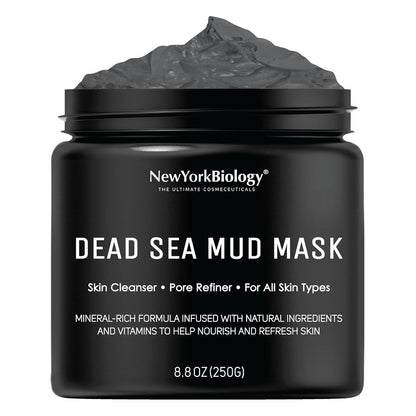 New York Biology Dead Sea Mud Mask for Face and Body | Spa Quality Pore Refiner for Oily Skin | Natural Skincare for Women & Men | Tighten Skin for A Healthier Complexion | 8.8 oz