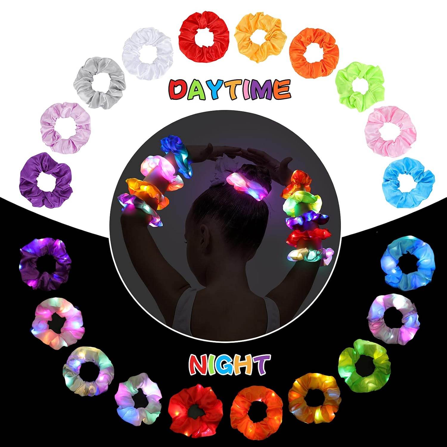 10PCS LED Hair Scrunchies with Light Modes for Girls, Premium Elastic Bands with Gift Bag - Glowing Hair Rings, Great Holiday Headwear - My Store