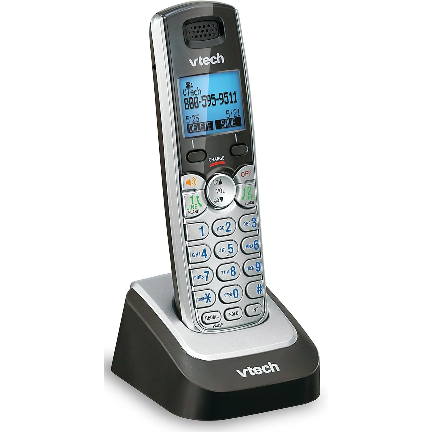 Buy now VTech Accessory Handset for DS6151 Series with 2-Line Cordless Phone, Suitable for Small Business or Home, Answering System, Expandable up to 12 Handsets, Intercom, Conference | DS6101 (Black/Silver) at indiglob india