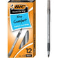 BIC Round Stic Grip Xtra-Comfort Ballpoint Pens, Medium Point, 1.2 mm, Gray Barrel, Black Ink, Pack Of 12 Pens