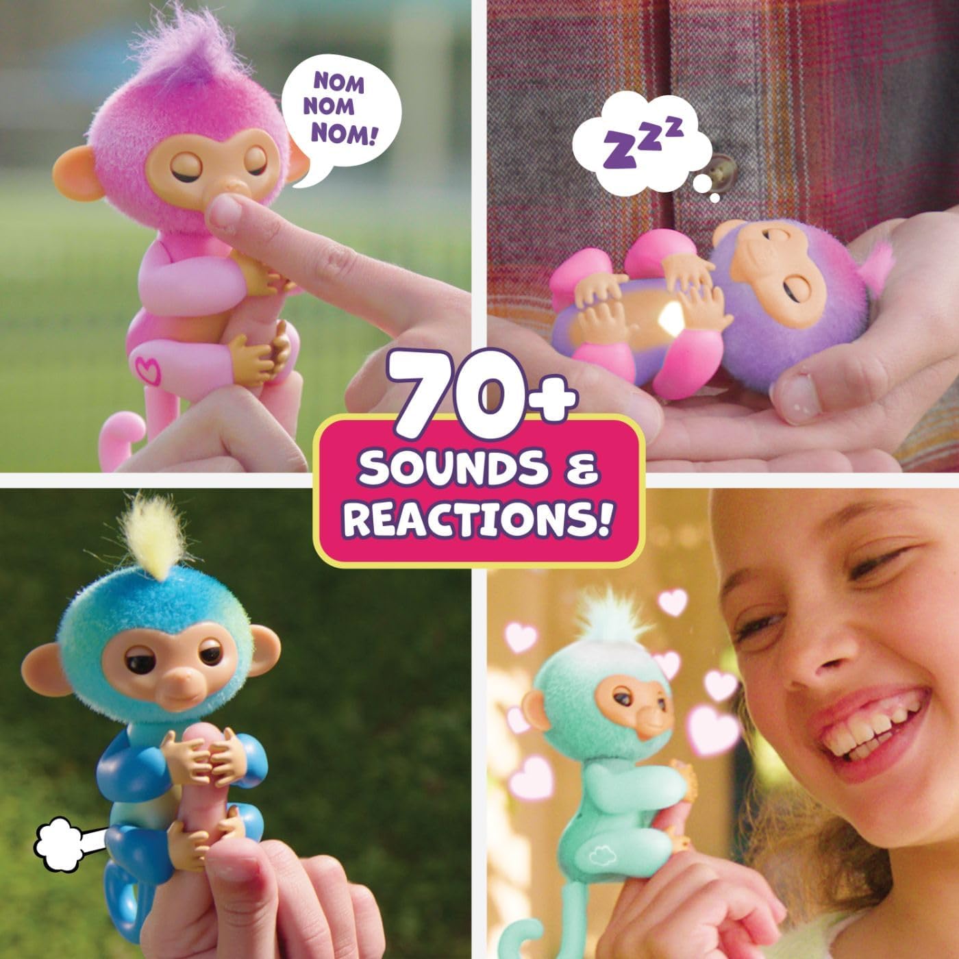 Buy now Fingerlings 2023 NEW Interactive Baby Monkey Reacts to Touch – 70+ Sounds & Reactions – Charli (Purple) at indiglob india
