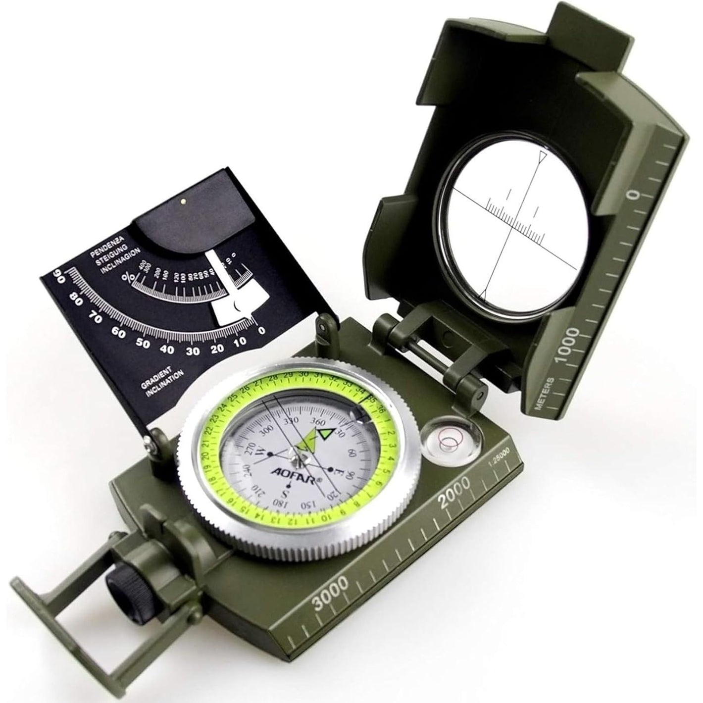 AOFAR AF-4074 Military Compass for Hiking,Lensatic Sighting Waterproof,Durable,Inclinometer for Camping,Boy Scount,Geology Activities Boating