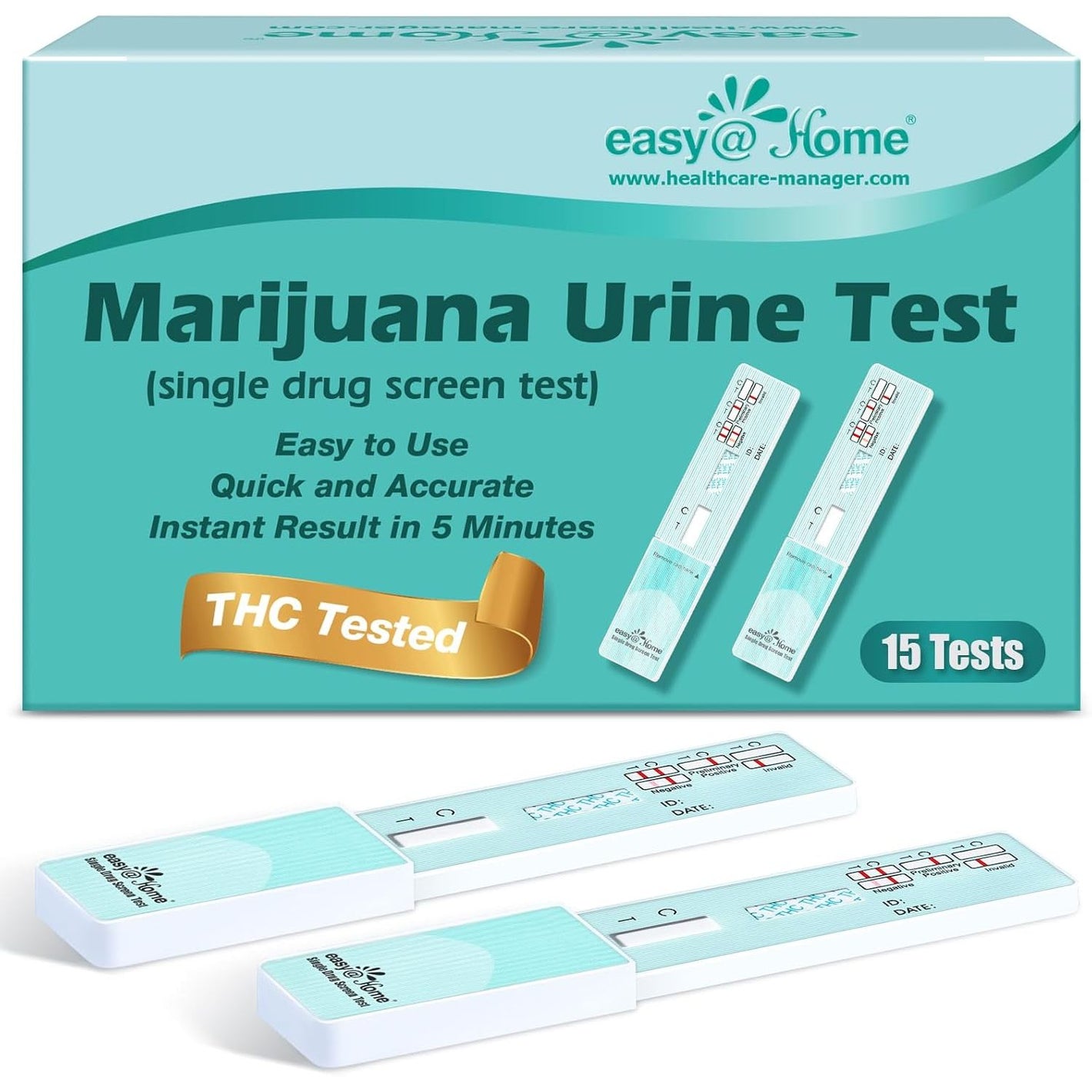 Easy@Home Marijuana Urine Drug Test Kit [15 Pack] - THC Tests for Home Use - Weed Detox Testing Kits with 50ng/ml Cutoff Level #EDTH-114