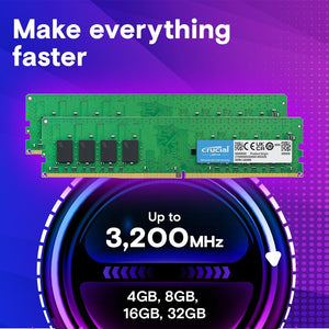 Crucial 32GB DDR4 RAM Kit (2x16GB), 3200MHz (PC4-25600) CL22 Desktop Memory, UDIMM 288-Pin, Downclockable to 2933/2666MHz, Compatible with Intel and AMD Ryzen - CT2K16G4DFRA32A