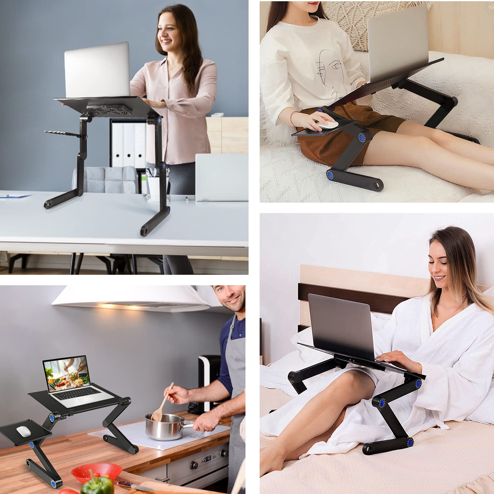 Buy now Adjustable Laptop Stand, Laptop Table Bed, Portable Lap Desk Foldable Table Workstation Notebook Riser Mouse Pad, Ergonomic Laptop Stand 2 CPU Cooling Fan, Best Gifts, Black laptop table at indiglob india