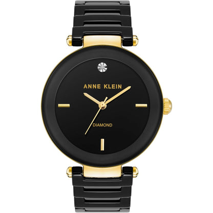 Anne Klein Women's Black Ceramic Bracelet Watch with Diamond Accent