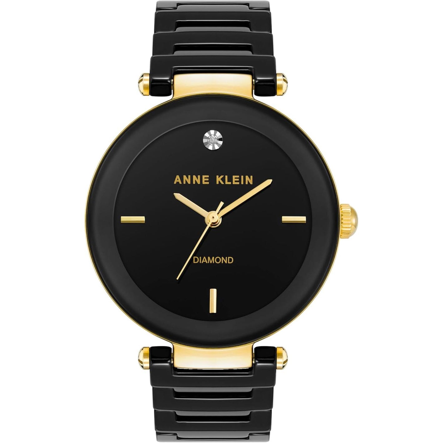 Anne Klein Women's Black Ceramic Bracelet Watch with Diamond Accent