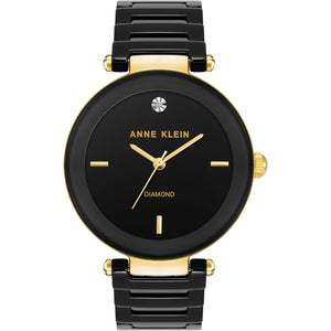 Anne Klein Women's Black Ceramic Bracelet Watch with Diamond Accent