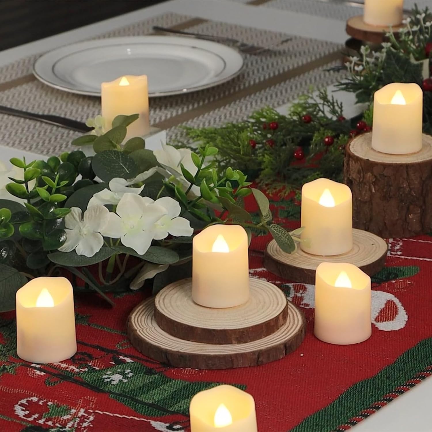 Buy now Rechargeable Flameless Tea Lights Candles with Timer & Remote, 12pcs Flickering LED Votive Candles with 2 USB Charging Cables, Warm White Light Electric Fake Candle for Home, Halloween Xmas Decor at indiglob india