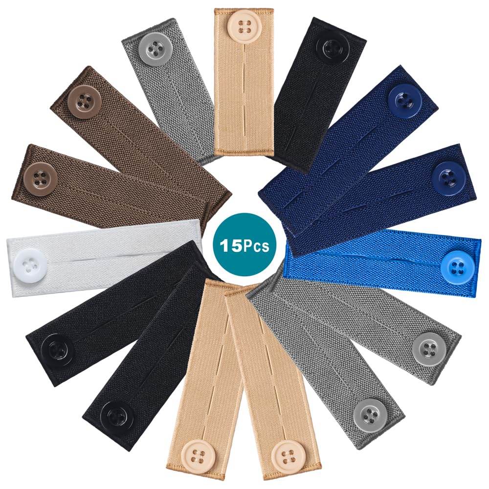 15Pcs Waist Extender for Pants Jeans: Elastic Waistband Button Expander for Women Men - My Store