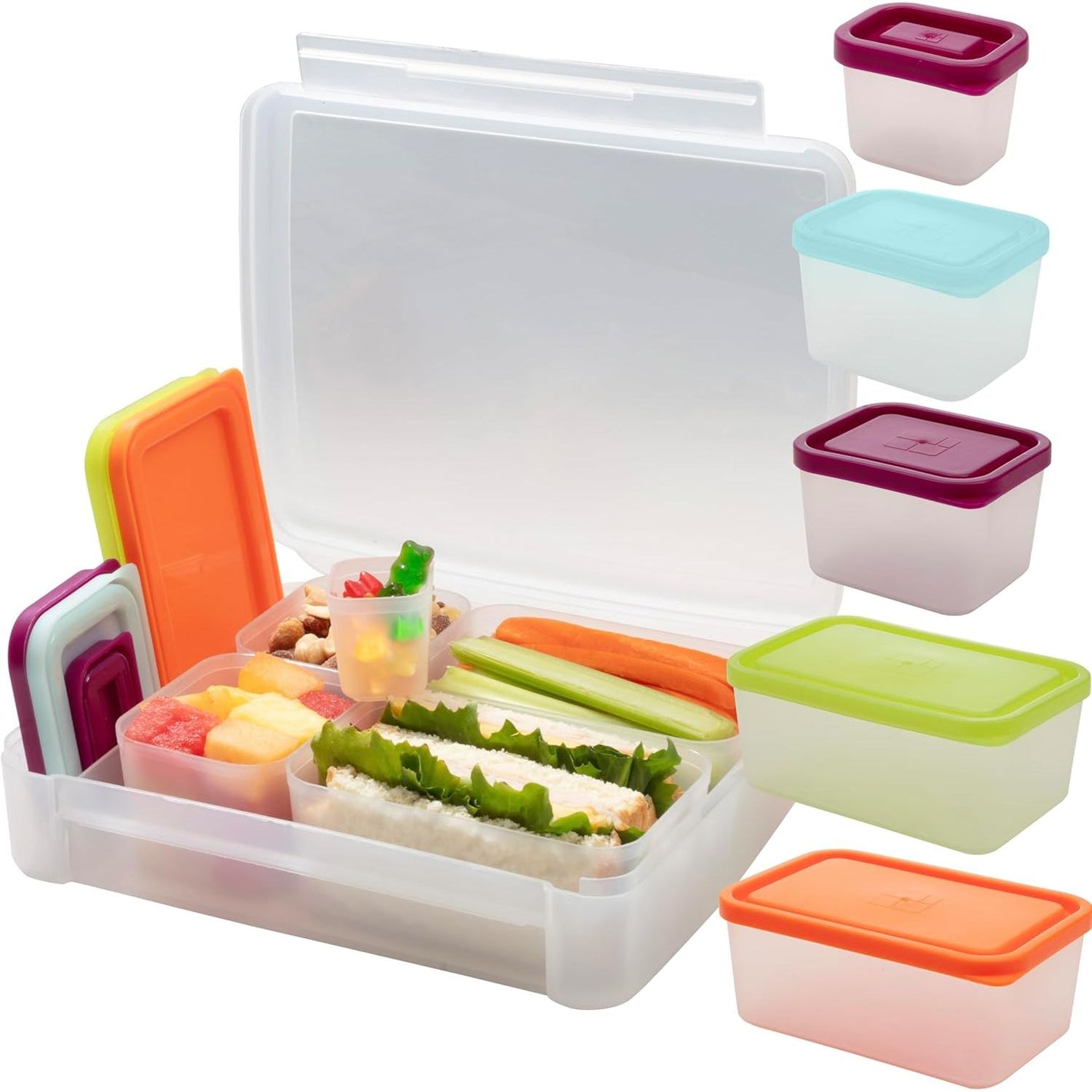 Buy now BentologyTM Clear Bento Lunch Box Set w 5 Removable Nesting Containers- Adapt Inner Compartment Portion Sizes- Meal Prep Snack Holders for Back to School, Leakproof Durable & BPA Free- Dishwasher Safe at indiglob india