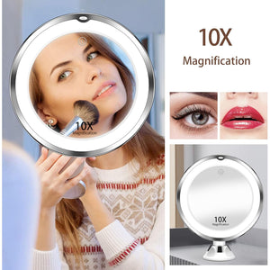 10X Magnifying Makeup Mirror with Lights, 3 Color Lighting, Bathroom Shower Mirror with Suction Cup, Intelligent Switch, 360 Degree Rotation, Portable for Detailed Makeup, Close Skincare