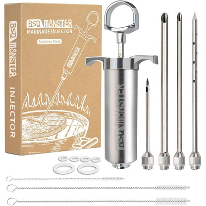 BSQ MONSTER Meat Injector Syringe Kit with 4 Professional Marinade Injector Needles for BBQ Grill Smoker, Turkey and Brisket; 2-oz Large Capacity, Including Paper User Manual, Recipe E-Book (PDF) - My Store