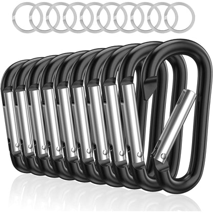 sprookber 3" Aluminum Carabiner D Ring, Caribeener Clips, Spring Snap Hook for Keychain Clip, Set of 10