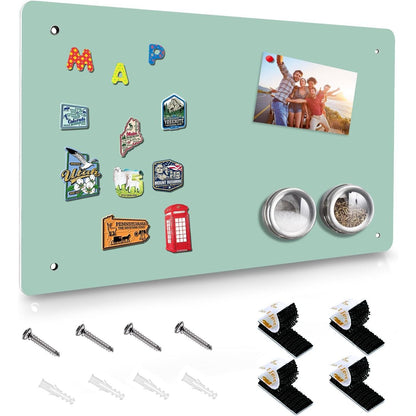 Magnetic Board,17.5" x 11.4" Magnet Bulletin Board to Display Magnetic Notes, Poetry, Photos, Suitable for Wall, Refrigerator, Cabinet etc, Come with 4 Pcs Dual Lock Tape and Screws (Gray)
