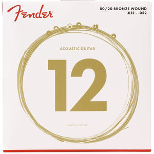Fender 80/20 Bronze Acousitc Guitar Strings, Ball End, 70L .012-.052