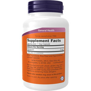 NOW Foods Supplements, Melatonin 3 mg, Free Radical Scavenger*, Healthy Sleep Cycle*, 180 Veg Capsules