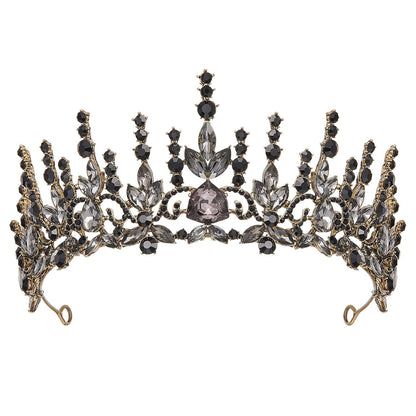 AW BRIDAL Black Baroque Queen Crown for Women, Gothic Crystal Tiara for Halloween Wedding Pageant Quinceanera Birthday Party, Rhinestone Hair Accessories for Bride