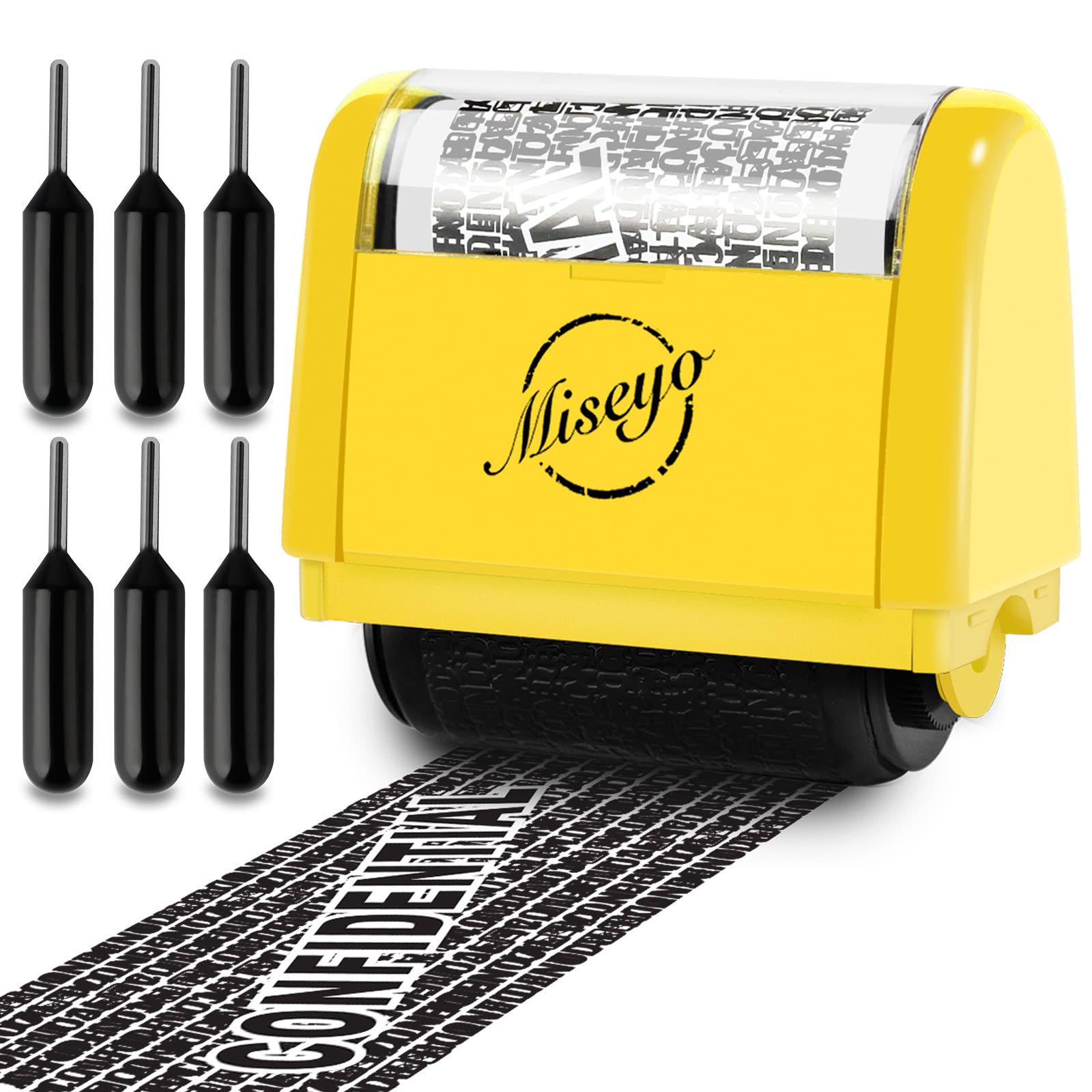 Buy now Miseyo Wide Identity Theft Protection Roller Stamp Set - Yellow (3 Refill Ink Included) at indiglob india