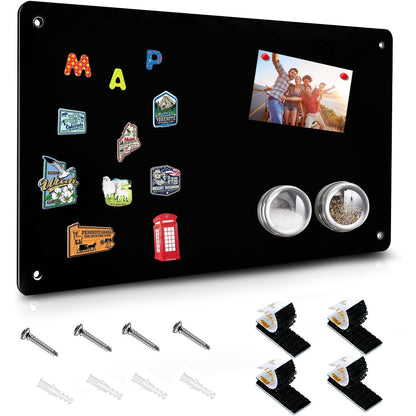 Magnetic Board,17.5" x 11.4" Magnet Bulletin Board to Display Magnetic Notes, Poetry, Photos, Suitable for Wall, Refrigerator, Cabinet etc, Come with 4 Pcs Dual Lock Tape and Screws (Gray)