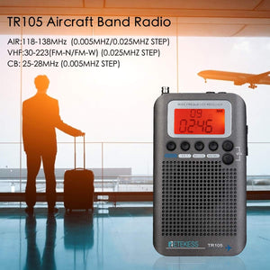 Retekess TR105 Airband Radio, Portable FM AM SW CB AIR All Band DSP Radio, with Digital Clock, Alarm, Backlight LCD, and Extend Antenna（Gray）
