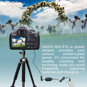 Glorich ACK-E10 AC Power Adapter DR-E10 DC Coupler LP-E10 Dummy Battery Power Supply Kit for Cameras Canon EOS 1100D 1200D 1300D 1500D 2000D Rebel T3 T5 T6 T7 Kiss X50 X70 X80 X90