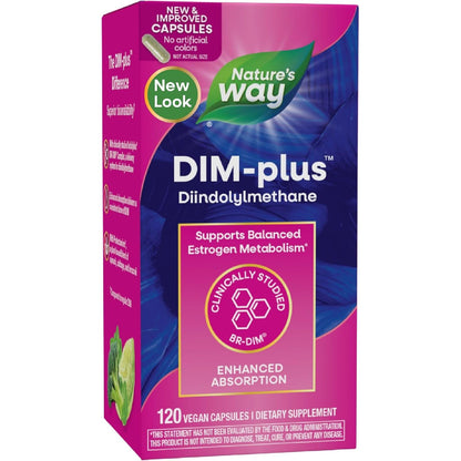 Nature's Way DIM-Plus, DIM Supplement, Supports Balanced Estrogen Metabolism*, Supports Estrogen Hormone Balance*, Diindolylmethane, 120 Vegan Capsules