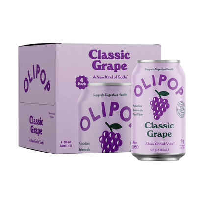 Buy now OLIPOP Prebiotic Soda Pop, Classic Grape, Prebiotics, Botanicals, Plant Fiber, 12 fl oz (4 Cans) at indiglob india