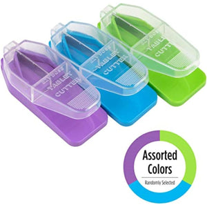 EZY DOSE Pill Cutter and Splitter, Safely Cuts Large, Small and Tiny Pills, Vitamins, Tablets in half, Accurate Easy Cutting, Stainless Steel Blade, Travel Sized, Easy to Use, Color May Vary, BPA Free