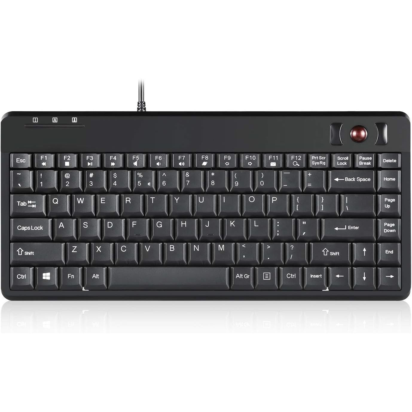 Perixx PERIBOARD-505H Wired Mini Keyboard with Built-in Trackball, 0.55 Inch Trackball and 2 USB Hubs, Black, US English Layout