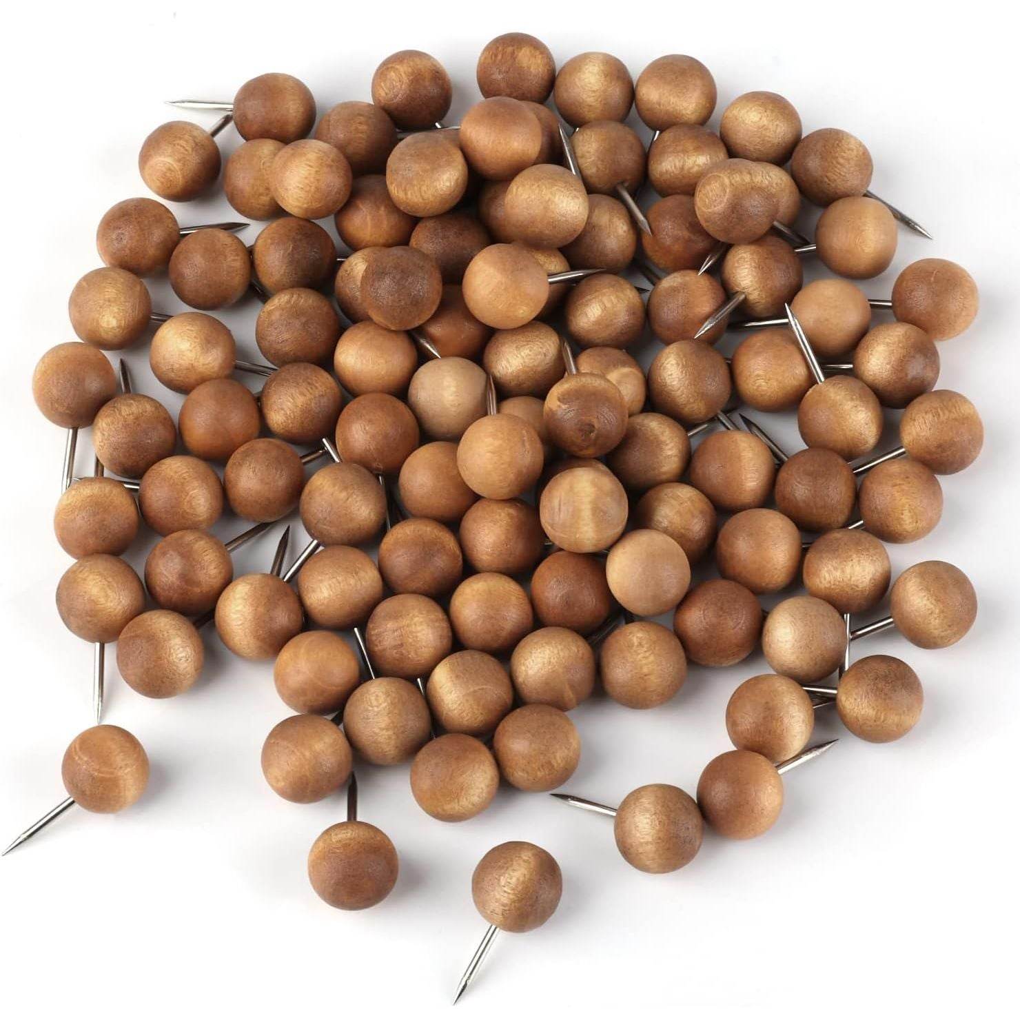 100pcs Wooden Push Pins, Natural Wood Push Pins Round Head Thumb Tacks for Cork Board Bulletin Board Map Wall Calendar Photo Office Supplies (Dark Brown) - My Store