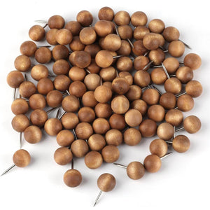 100pcs Wooden Push Pins, Natural Wood Push Pins Round Head Thumb Tacks for Cork Board Bulletin Board Map Wall Calendar Photo Office Supplies (Dark Brown) - My Store