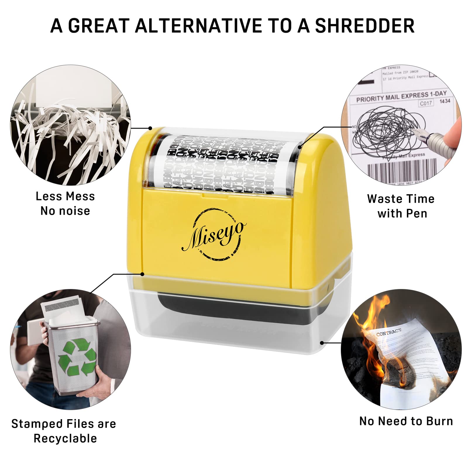 Buy now Miseyo Wide Identity Theft Protection Roller Stamp Set - Yellow (3 Refill Ink Included) at indiglob india