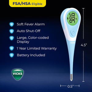 Buy now Vicks ComfortFlex Digital Thermometer: Accurate Color-Coded Reading in 8 Seconds, Digital Thermometer for Adults & Children, Oral, Rectal, or Under Arm Use at indiglob india