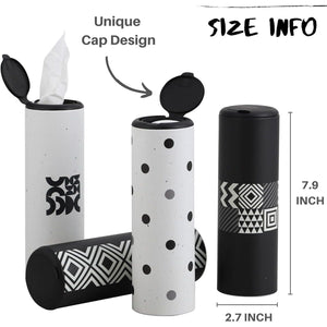 Car Tissue Holder with Facial Tissues Bulk - 4 PK Car Tissues Cylinder with Cap, Tissue Holder for Car, Travel Tissues for Car Cup Holder, Refill Car Tissue Box Round Container