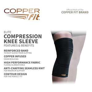 Copper Fit Elite Knee Compression Sleeve Knee Brace, Black (Small/Medium 12"-16") | One Knee Sleeve Included