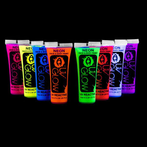 Blacklight Face and Body Paint 0.34oz - Set of 8 Tubes - Neon Fluorescent (All Colours)