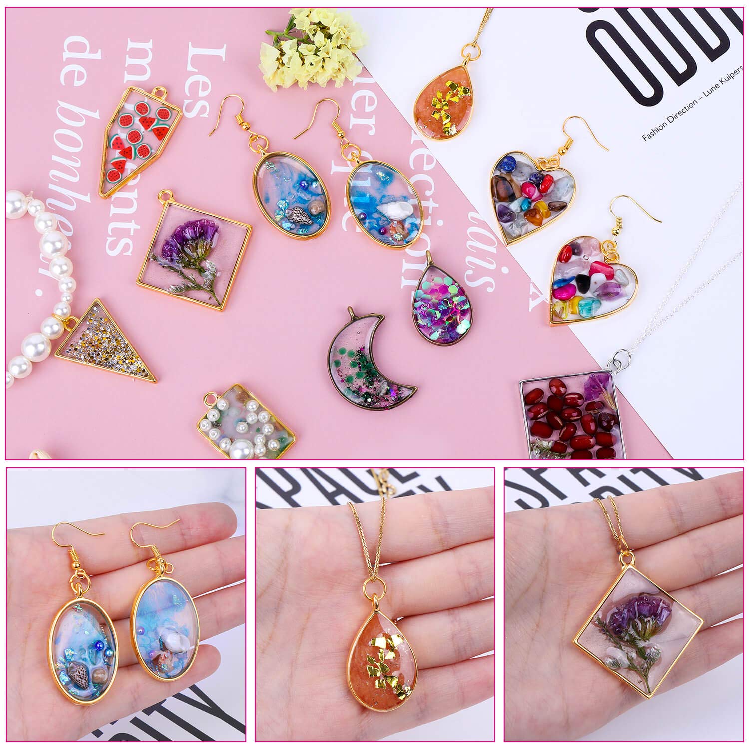 Buy now Shynek 60Pcs Hollow Frame Pendants - Resin Craft Bezels Jewelry Molds for Necklaces and Earrings Making Supplies at indiglob india
