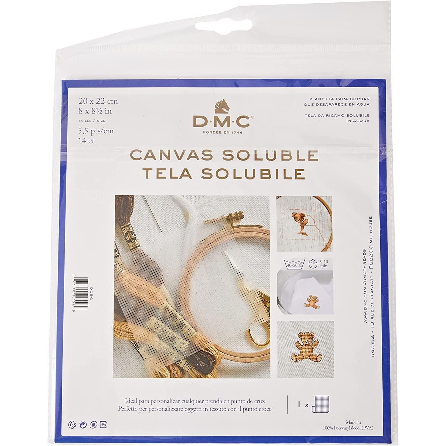 Buy now DMC DC90 Water Soluble Cross Stitch Canvas, 8 by 8-1/2-Inch, White, 14 Count at indiglob india