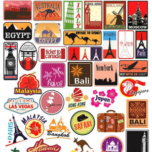 100pcs Travel Map Stickers World Famous Tourism Country Regions Logo Waterproof Tourist Wonders Stickers National Flag Idea for Luggage Skateboard Laptop Luggage Suitcase Book Covers - My Store